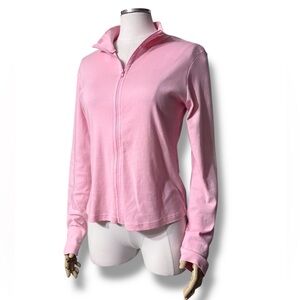 MODA INTERNATIONAL Pink Cotton Full Zip Mock Neck Light Jacket